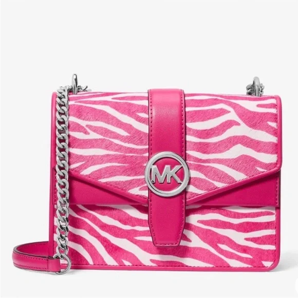 12 HR SALE❣️ NWT Michael Kors MK Pink & White Zebra Print Crossbody Shoulder Bag - Picture 7 of 9